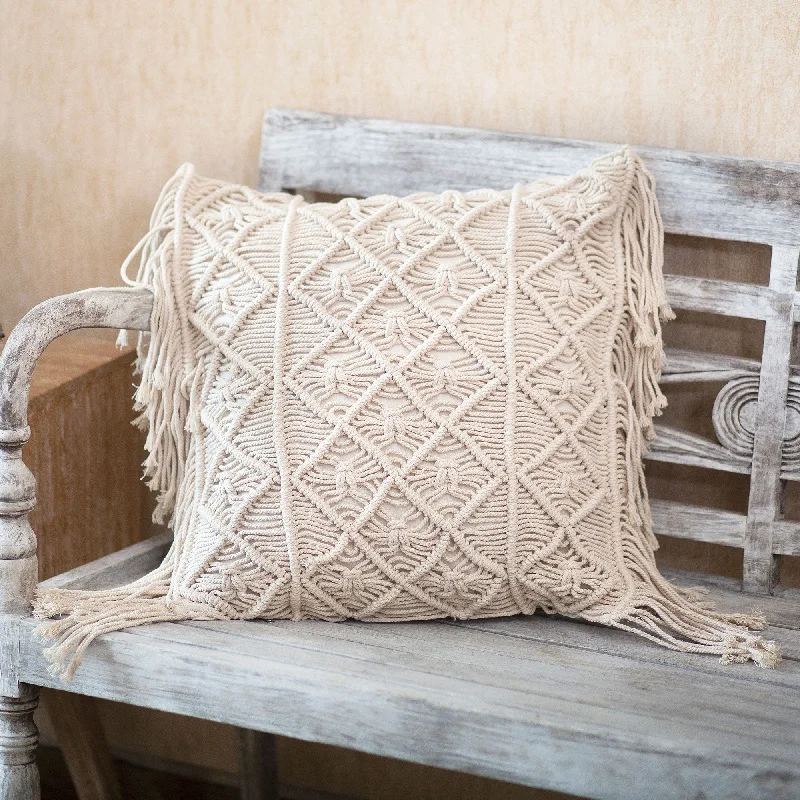 - Parrot climbing and standing wooden frameCloud Cover Handmade Cotton Macrame Cushion Cover - Parrot climbing and standing wooden frameCloud Cover Handmade Cotton Macrame Cushion Cover