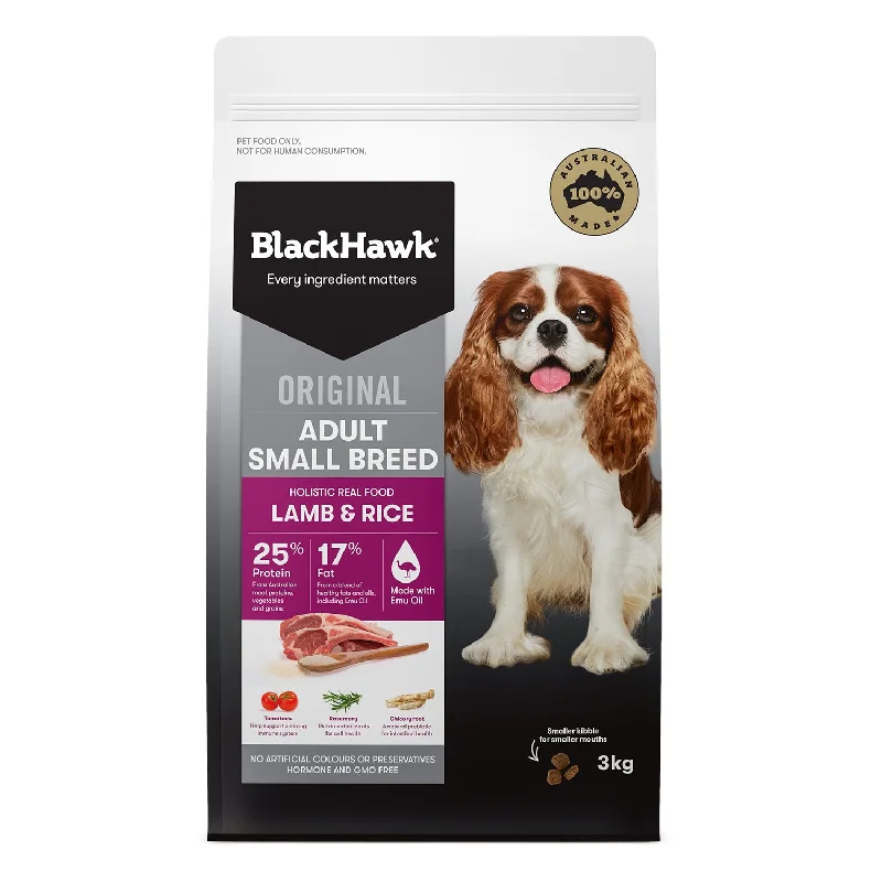 - Food for sterilized dogsBlack Hawk Small Breed Lamb & Rice Adult Dry Dog Food