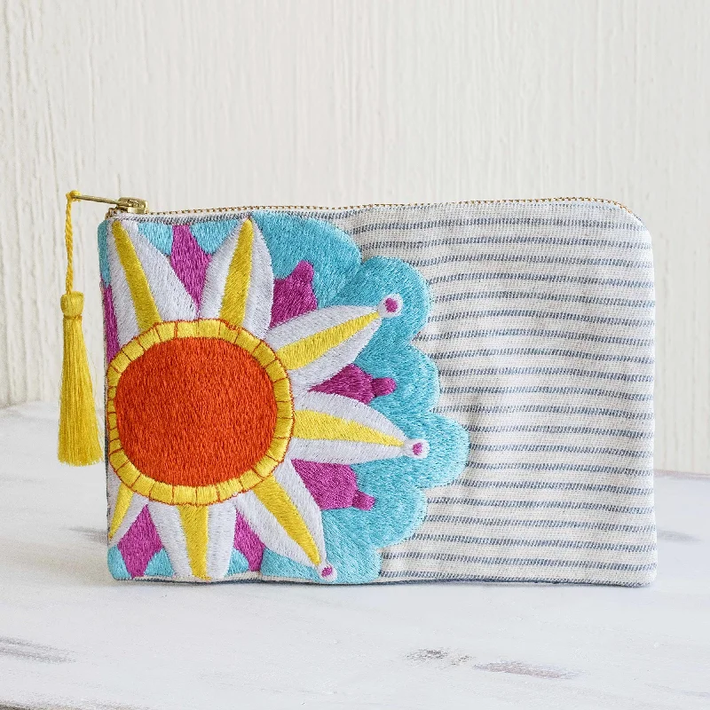 - Winter dog thick down jacketSky Blue Sunshine Sun Motif Embroidered Cotton Denim Cosmetic Bag - Winter dog thick down jacketSky Blue Sunshine Sun Motif Embroidered Cotton Denim Cosmetic Bag