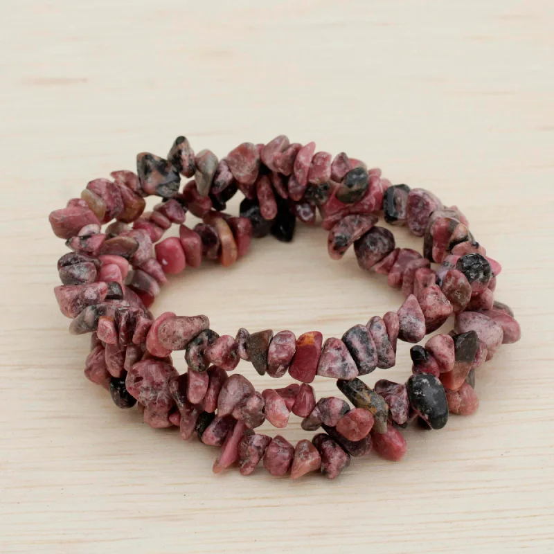 Pet ProductsNaturally Enchanting Three Rhodonite Beaded Stretch Bracelets from Brazil