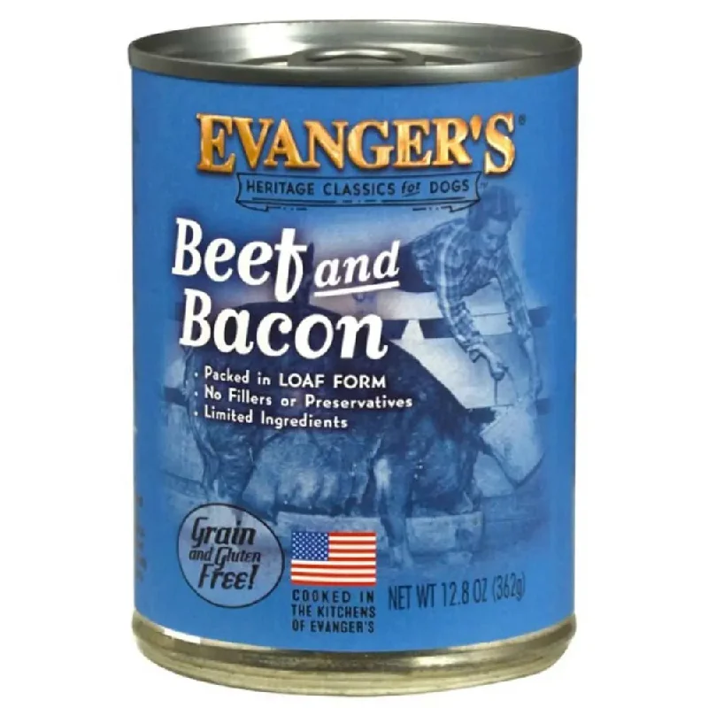 - Organic cotton dog bibsEvanger's Heritage Classic Beef & Bacon Canned Dog Food case of 12 - Organic cotton dog bibsEvanger's Heritage Classic Beef & Bacon Canned Dog Food case of 12