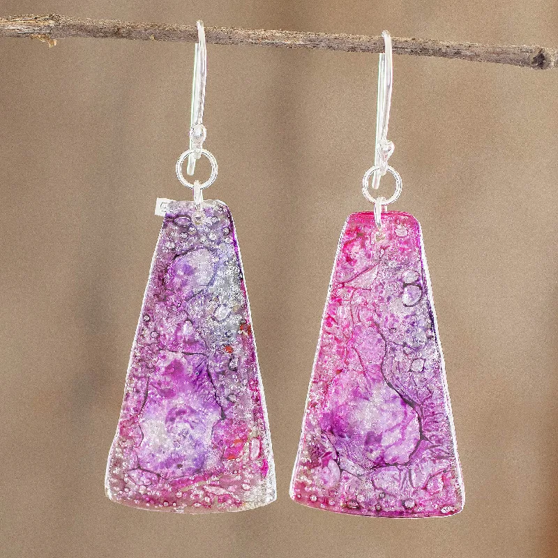 - Summer pet ice matOrchid Polygons Recycled CD Dangle Earrings in Pink and Purple