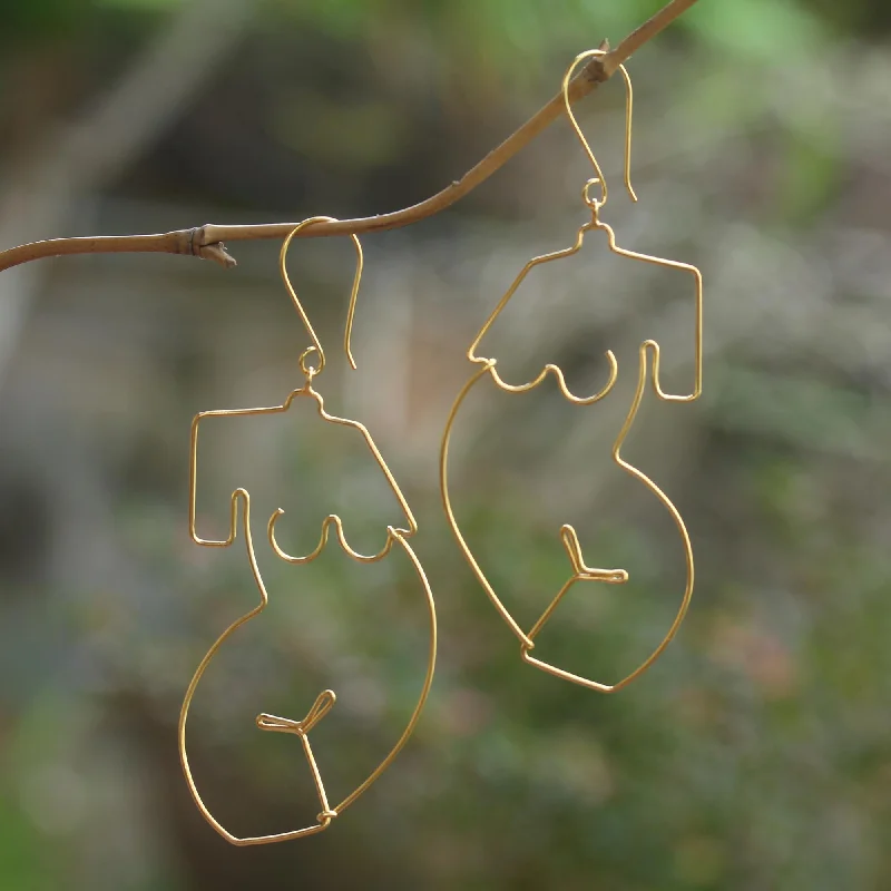 ---You Are Beautiful Gold-Plated Female Figure Dangle Earrings