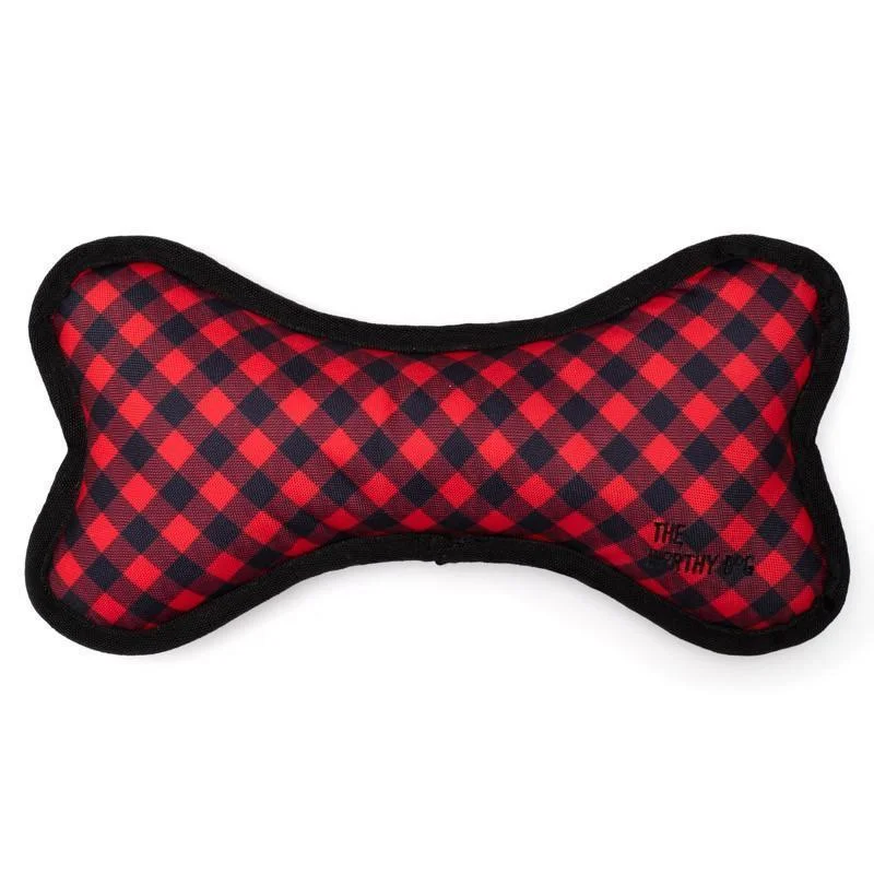  -Non-toxic pet toy recommendationsBias Buffalo Plaid Red Bone Dog Toy
