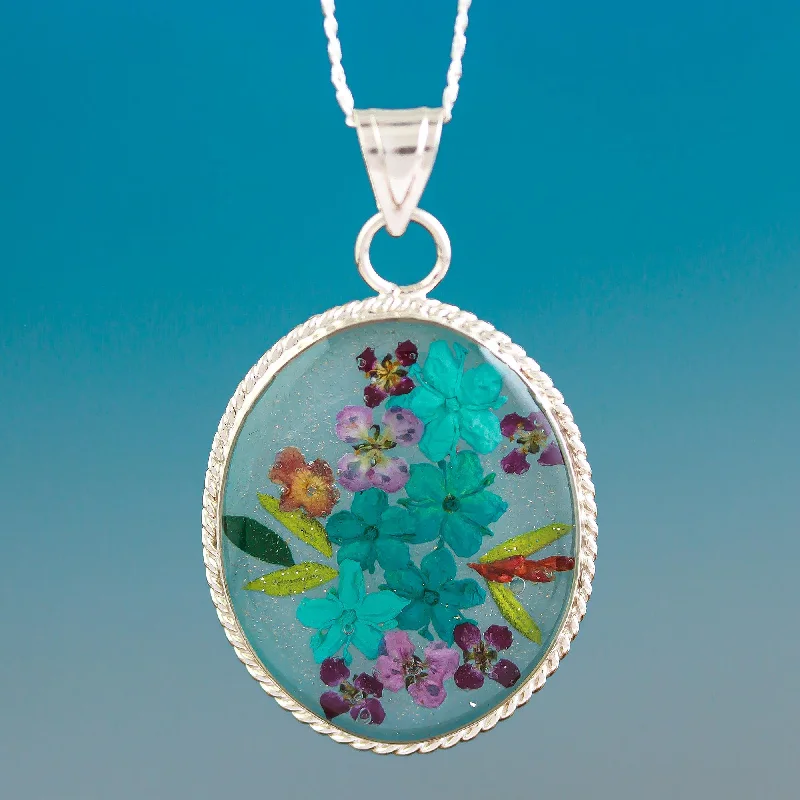 - Summer pet ice matAzure Forever Blue Dried Flower and Resin Silver Necklace from Mexico - Summer pet ice matAzure Forever Blue Dried Flower and Resin Silver Necklace from Mexico