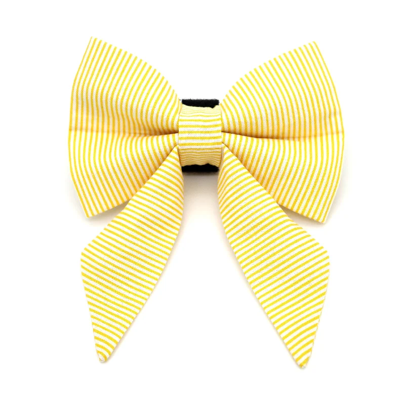 - Pet tear stain cleaning wipesYellow Pinstripe Sailor Dog Bow