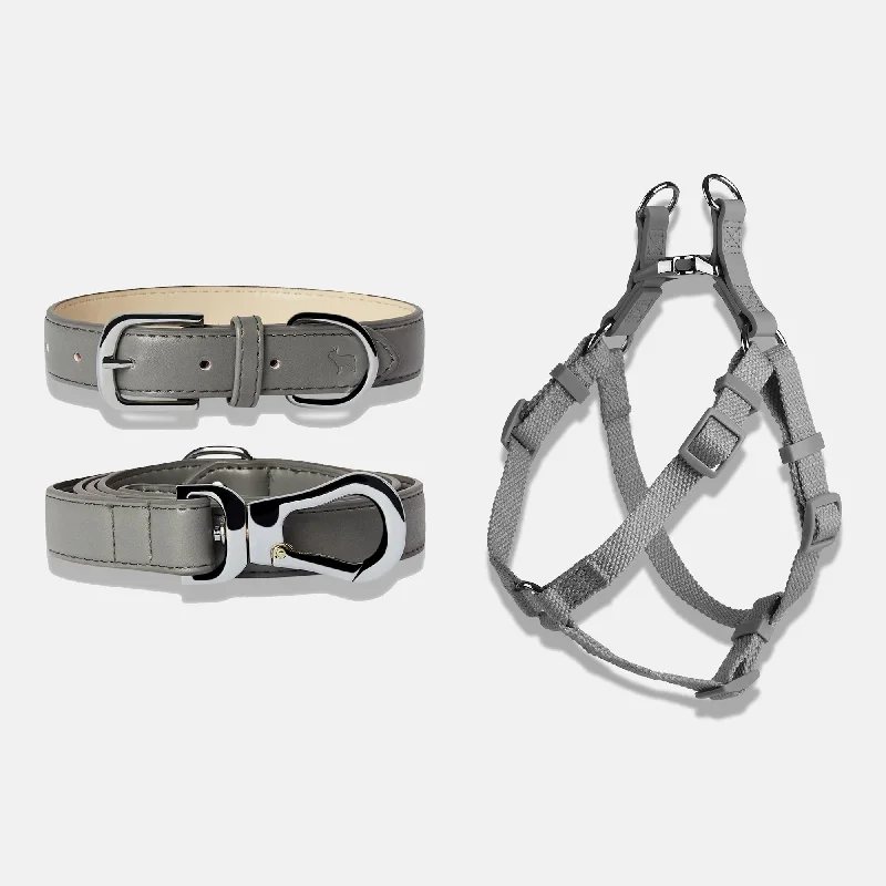 - Car dog seat beltAsh Grey Dog Collar, Harness & Lead Set