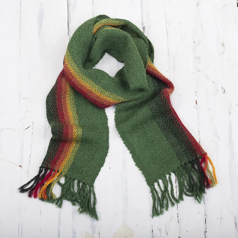 - Winter warm clothes for short-haired dogsMoss Rainbow Green and Multicolored 100% Alpaca Wrap Scarf from Peru