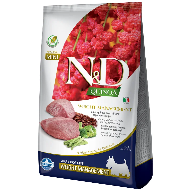 - Air box TSA certified check-inFarmina N&D Quinoa Lamb Weight Management Grain Free Adult Mini Dog Dry Food