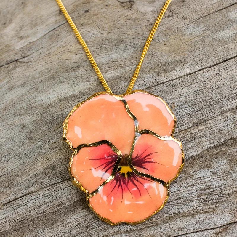  -Explosion-proof leash FOR LARGE dogsPeach Pansy Natural Flower Pendant Necklace from Thailand
