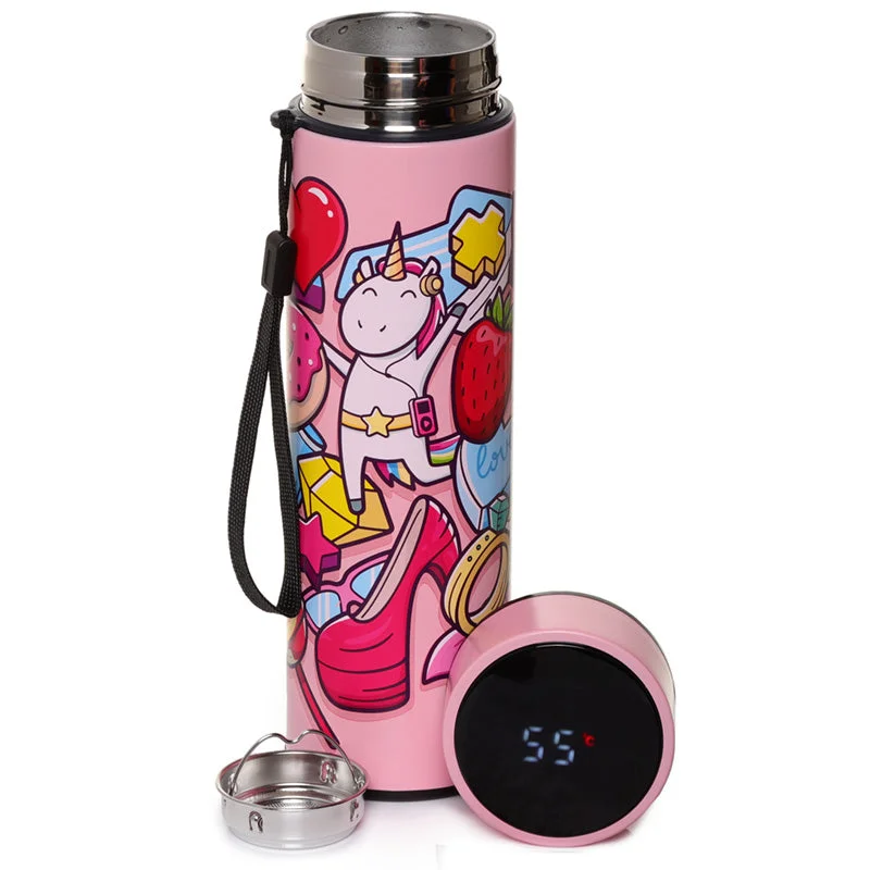 - Foldable and portable cat bagReusable Stainless Steel Hot  and  Cold Insulated Drinks Bottle Digital Thermometer - Sweet Teens Unicorn